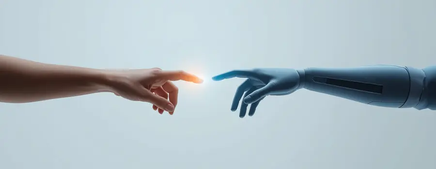 Mano humana y mano robótica encontrándose